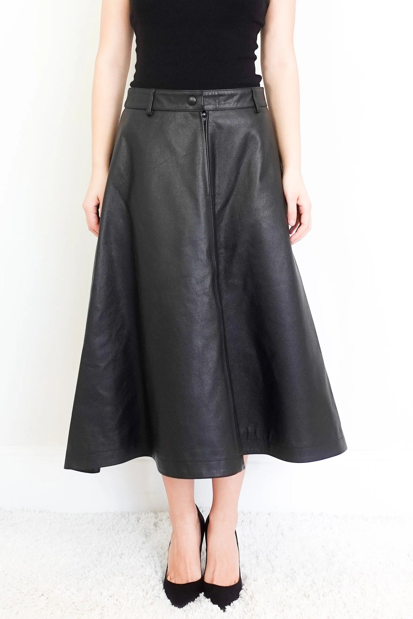 Black Midi Leather Skirt