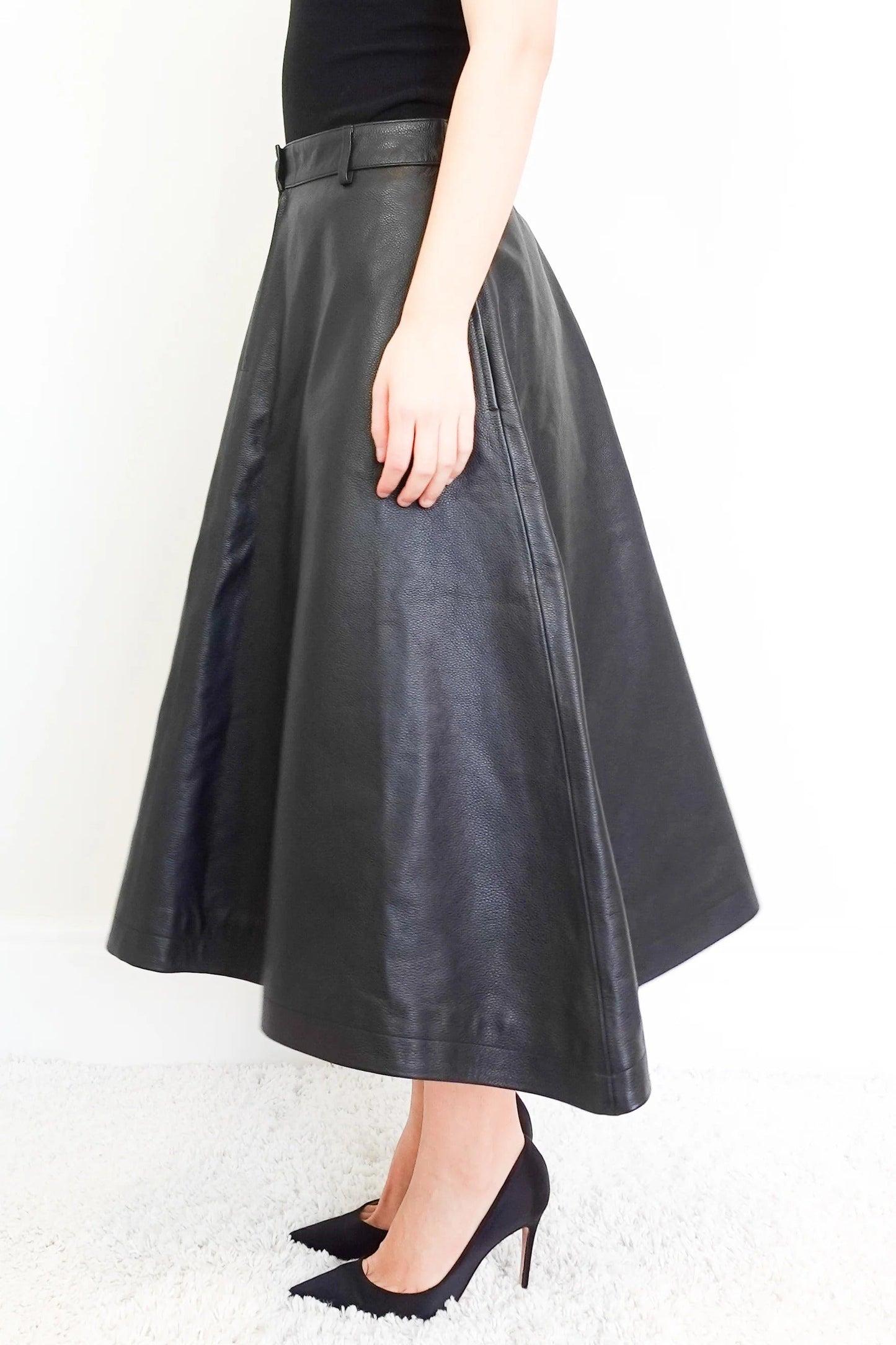Black Midi Leather Skirt