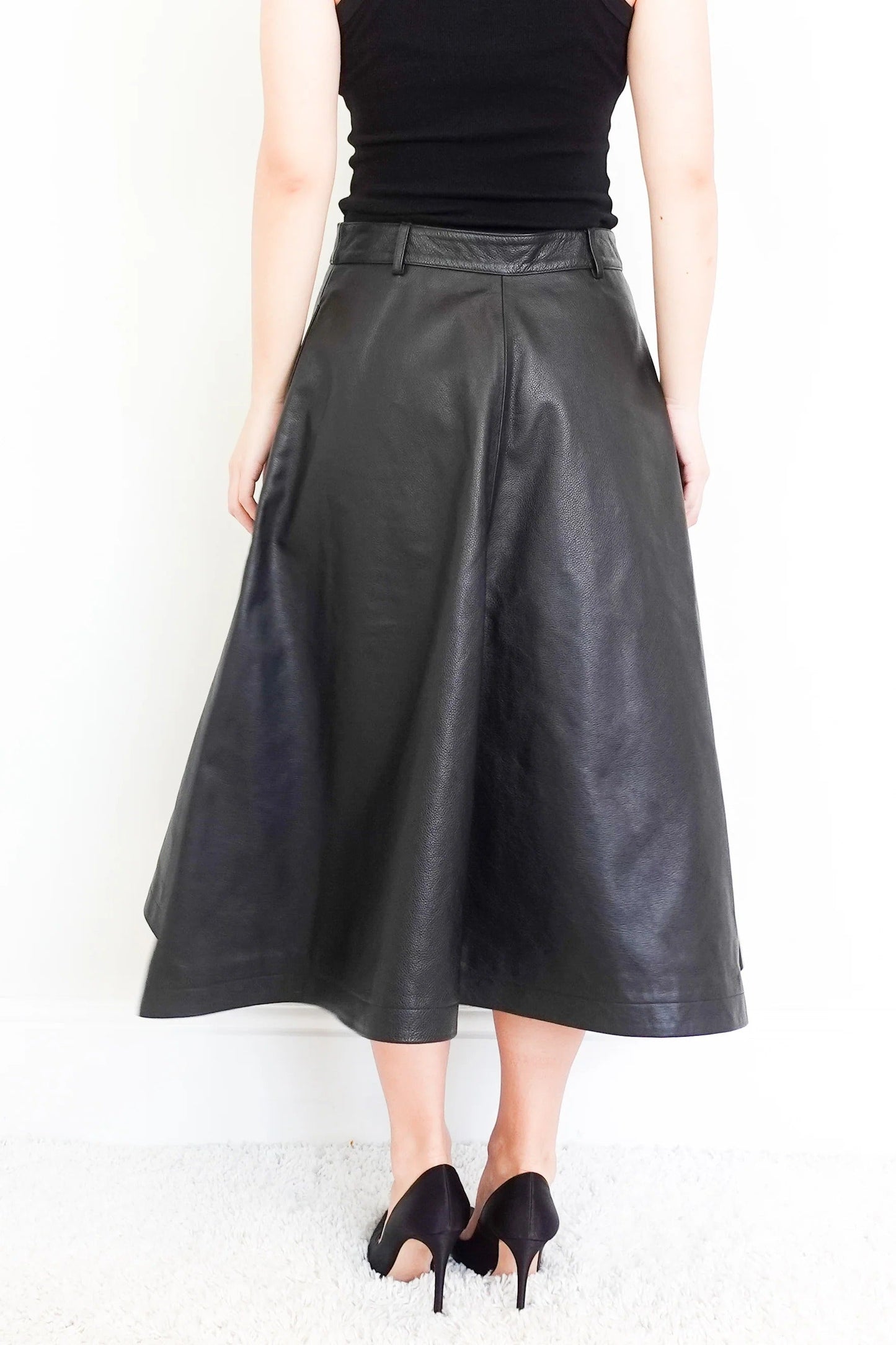 Black Midi Leather Skirt